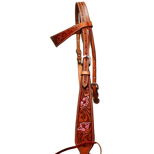 Fort Worth Carved Pink Floral Headstall - Image 2