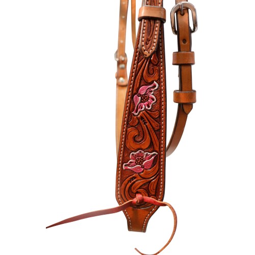 Fort Worth Carved Pink Floral Headstall - Image 4