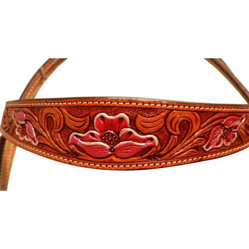 Fort Worth Carved Pink Floral Headstall - Image 5