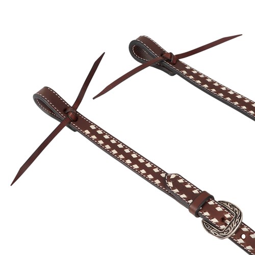 Fort Worth Dahlia Split Ear Headstall - White Buckstich - Image 2